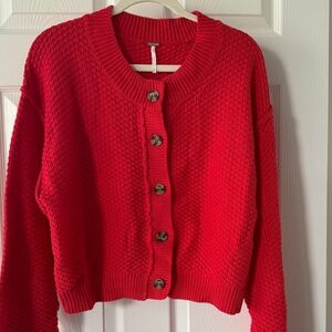 Free People Red Lila Cardigan / Sweater  (Large) - NEW
